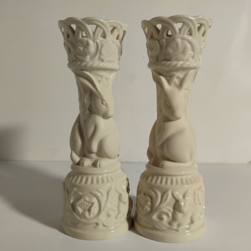 Vintage Lenox Bunny Rabbit Candle Holders 8 Inch Set Of 2